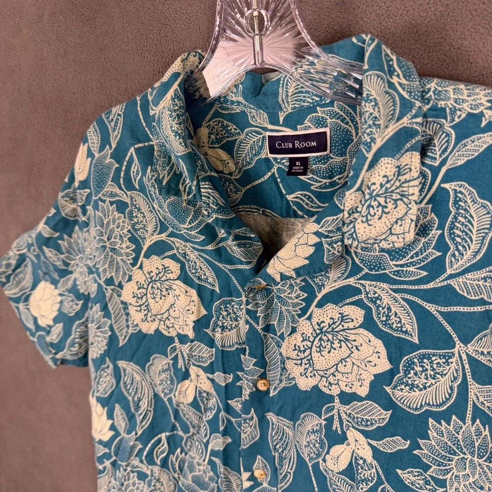 Club Room Mens Hawaiian Tropical Blue XL Short Sleeve‎ Button Shirt